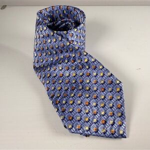 Ermenegildo Zegna Light & Dark Blue Orange Gold Geometric Silk Tie Clouds